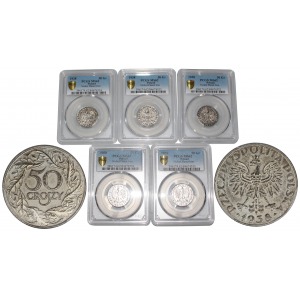 Investment set 5 pieces 50 groszy 1938 GG PCGS MS 62 nickel plated