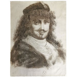 Artysta NIEZNANY, PORTRET MĘŻCZYZNY (KOPIA Z GRAFIKI REMBRANDTA), LATA 60-80. XVIII W.