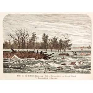 CZARNOWO, Widok okolic miasta zalanych przez wodę w czasie powodzi; rys. Robert Assmus, 1879; drzew. szt. kol ...