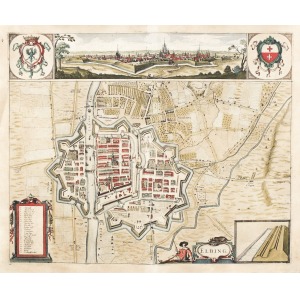 ELBLĄG, Plan miasta i najbliższej okolicy, najprawdopodobniej autorstwa Jacoba Hoffmanna; w górze panorama ...