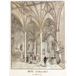 GDAŃSK, Giełda w Dworze Artusa, lit. A. Richter, ok. 1840; lit. kolor., st. bdb.; wymiary widoku: 128x163 m ...