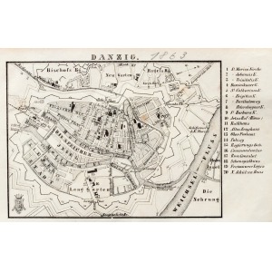 GDAŃSK, Plan Gdańska w 1863 r., pochodzi z: Baedeker, Karl, L'Allemagne..., 1863; lit. cz.-b., st. bdb., ś ...