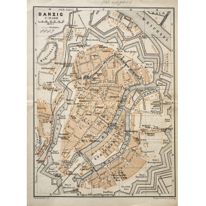 GDAŃSK, Plan Gdańska w 1889 r., pochodzi z: Baedeker, Karl, Mittel- und Nord-Deutschland, wyd. Geographisch ...