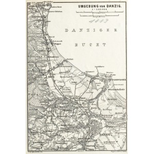 GDAŃSK, Schematyczny plan Gdańska w 1889 r. z mapą najbliższej okolicy (Sopot, Oliwa, Twierdza Wisłoujś ...