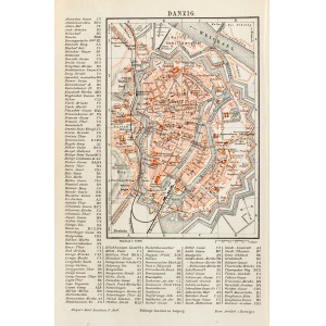 GDAŃSK, Plan miasta ok. 1900 r., pochodzi z: Meyers Konversations-Lexikon, Bibliogr. Institut, Lipsk 1885-18 ...