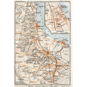 GDAŃSK, Schematyczny plan Gdańska w 1911 r. z mapą najbliższej okolicy (Sopot, Oliwa, Twierdza Wisłoujś ...