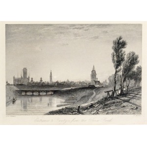 GDAŃSK, Widok miasta od północnego-zachodu, ryt. H. Wallis, rys. Alfred Vickers, 1837; stal. cz.-b., st. b ...