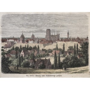 GDAŃSK, Widok miasta z Biskupiej Górki, anonim, ok. 1880; drzew. szt. kolor., podklejony sztywnym papierem, ...