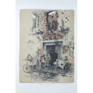 GORLICE, Fragment miasta, pochodzi z: Kasimir, Luigi, Galizien 1915. Ein Kunstlertagebuch; wyd. Hugo Heller & ...
