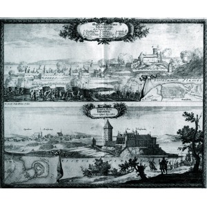 GRUDZIĄDZ, KRUSZWICA, Panoramy miast na wspólnym arkuszu – u góry oblężenie Grudziądza (4 I 1656); u dołu panorama ...