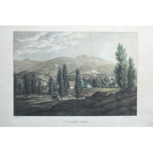 JELENIA GÓRA-CIEPLICE, Panorama miasta, lit. Th. Sachse według obrazu C.F. Moscha, Jelenia Góra, ok. 1840; lit. kolor., s ...