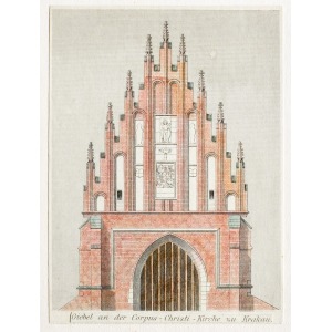 KRAKÓW, Fasada kościoła Bożego Ciała, anonim, ok. 1880; drzew. kolor., st. bdb., passe-partout; wymiary  ...