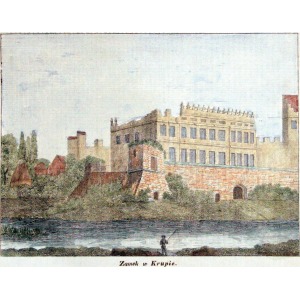 KRUPE, Widok na zamek, anonim, pochodzi z: Przyjaciel Ludu, Leszno 1840; lit. kolor., podklejona papierem z ...