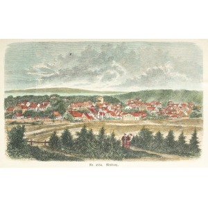 MIĘDZYZDROJE, Widok miasta, anonim, ok. 1880; drzew. szt. kolor., podklejony sztywnym papierem, st. bdb.; wymiary  ...