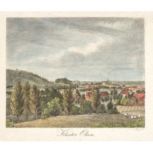 OLIWA (GDAŃSK), Widok ogólny na Oliwę, ryt. Johann Poppel, pochodzi z: Berliner Kalender, Berlin, ok. 1835; stal.  ...