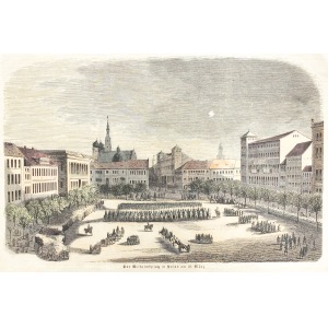 POZNAŃ, Defilada wojskowa na Placu Wolności (dawniej Plac Wilhelmowski) 19 III 1848 w czasie Wiosny Ludów; ...