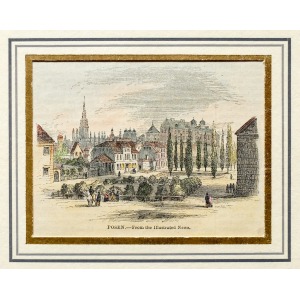POZNAŃ, Fragment miasta, anonim, pochodzi z: Illustrated News, ok. 1860; drzew. szt. kolor., st. bdb., passe ...