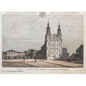 POZNAŃ, Liceum Marii Magdaleny i kościół bernardyński, ryt. Navellier & Marie, rys. Hubert Clerget, poch ...