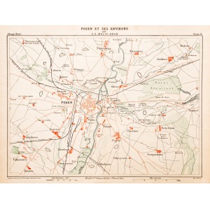 POZNAŃ, Uproszczony plan miasta z mapą okolic; ryt. i druk. Erhard, wyd. J. Rouff et Cie., pochodzi z: Malt ...