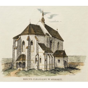 STOPNICA (dawniej Stobnica), Kościół parafialny, sygn. R. Quad, pochodzi z: Tygodnik Ilustrowany, ok. 1870; drzew. szt. kolor. ...