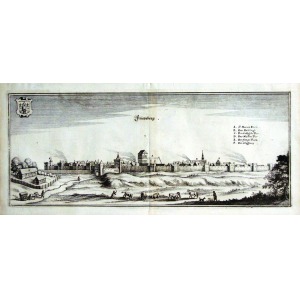 STRZELCE KRAJEŃSKIE, Panorama miasta, ryt. Matthäus Merian, pochodzi z: Zeiler, Martin, Topographia Electoratus Brandenb ...