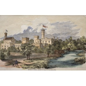 SZCZODRE, Pałac księcia von Braunschweig-Oels; anonim, ok. 1870; drzew. szt. kolor., st. bdb., passe-partout ...