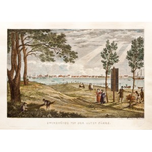 ŚWINOUJŚCIE, Panorama miasta widziana z brzegu Świny, rys. z natury Johann Friedrich Rosmässler (1837), pochodz ...