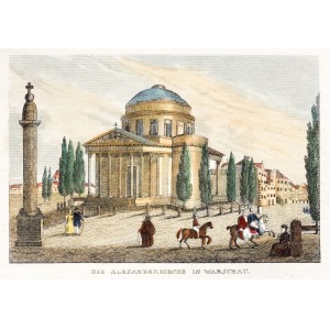WARSZAWA, Kościół św. Aleksandra, anonim, ok. 1835; lit. kolor., podklejona sztywnym papierem, st. bdb.; w ...
