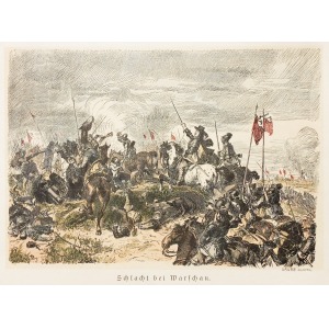 WARSZAWA, Scena z bitwy pod Warszawą w 1656 r., ryt. R.B. Roloffs, ok. 1870; drzew. szt. kolor., st. bdb.; wy ...