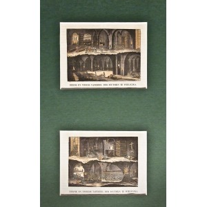 WIELICZKA, Przekrojowe widoki kopalni na 2 osobnych arkuszach, sygn. PvC, ok. 1870; drzew. szt. kolor., st. bdb ...