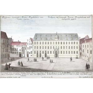 WROCŁAW, Gimnazjum św. Marii Magdaleny; ryt. Johann Matthias Steidlin, rys. Friedrich Bernhard Werner, pocho ...