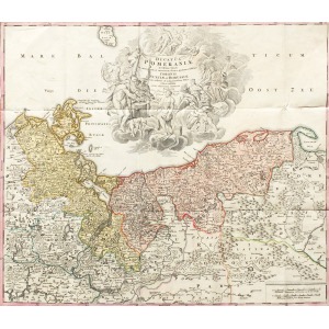 KSIĘSTWO POMORSKIE, Mapa Księstwa Pomorskiego, wyd. Johann Baptist Homann, Norymberga, po 1715; miedz. kolor., zdublowa ...