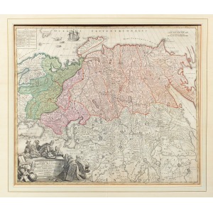 ROSJA (ros. Россия), Mapa Imperium Rosyjskiego, wyd. Johann Baptist Homann, Norymberga, po 1715; w lewym górnym rogu nie ...