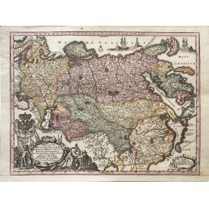 ROSJA (ros. Россия), Mapa Rosji, ryt. Tobias Conrad Lotter, wyd. Matthäus Seutter, Augsburg 1728; miedz. kolor., st. bdb ...
