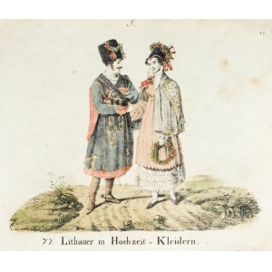 LITWA, Litewska młoda para, anonim, ok. 1830; lit. kolor., st. bdb., nieznaczne zabrudzenia, rdzawe plamki ...
