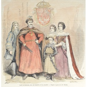 POLSKA, Król Jan III Sobieski z rodziną, ryt. J. Burn (Cosson) Smeeton, ok. 1870, wymiary arkusza: 176x180 ...