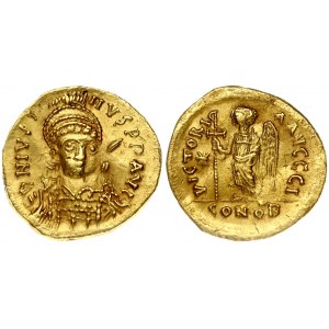 Byzantine Empire 1 Solidus (518-527) Justin I (518-527) Obverse: Helmeted and cuirassed bust facing three...