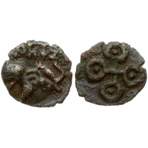 India Ikshvaku dynasty 1 Unit (227-306). Obverse: Elephant to Right. Reverse: Ujjaini type unconnected circles...