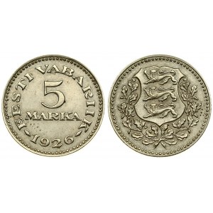 Estonia 5 Marka 1926 Averse: National arms within wreath. Reverse: Denomination above date. Nickel-Bronze...