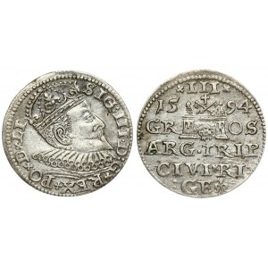 Latvia 3 Groszy 1594 Riga. Sigismund III Vasa(1587-1632). Averse: Crowned bust right. Reverse...