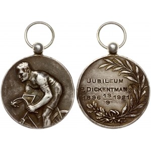 Latvia Medal Bicycle Race 1921. Jubileum P. Dicketman 1896.13/9.1921. Silver. Weight approx: 19.08g. Diameter: 35 mm...