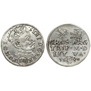 Lithuania 3 Groszy 1580 Vilnius. Stephen Bathory(1576–1586). Averse: Crowned bust right. Reverse: Value; divided date...