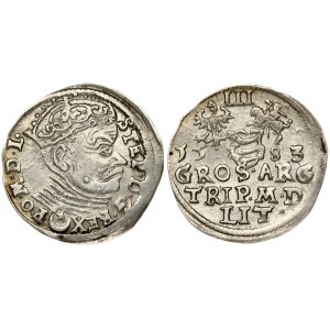 Lithuania 3 Groszy 1583 Vilnius. Stephen Bathory(1576–1586). Obverse: Crowned bust right. Reverse: Value; divided date...