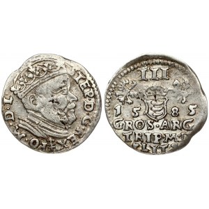 Lithuania 3 Groszy 1585 Vilnius. Stephen Bathory(1576–1586). Obverse: Crowned bust right. Reverse: Value; divided date...
