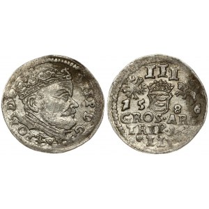 Lithuania 3 Groszy 1586 Vilnius. Stephen Bathory(1576–1586). Obverse: Crowned bust right. Reverse: Value; divided date...