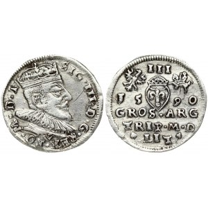 Lithuania 3 Groszy 1590 Vilnius. Sigismund III Vasa (1587-1632) Obverse: Crowned bust right. Reverse: Value...