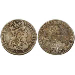 Lithuania 6 Groszy 1665 Vilnius. John II Casimir Vasa (1649-1668). Obverse: Crowned head reaches to edge of coin at top...