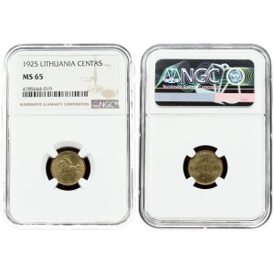 Lithuania 1 Centas 1925 Obverse: National arms. Reverse: Value within circle divides stem of flowers. Edge Description...