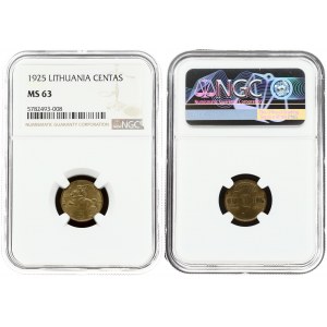 Lithuania 1 Centas 1925 Obverse: National arms. Reverse: Value within circle divides stem of flowers. Edge Description...