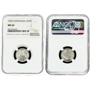 Lithuania 1 Litas 1925 Obverse: National arms. Reverse: Value above oak leaves. Edge Description: Milled. Silver. KM 76...